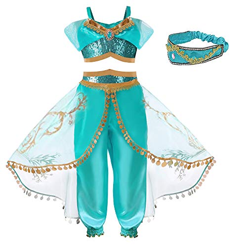 Hamanasu Jasmin-Prinzessin-Kostüm für Mädchen, Prinzessin, Verkleidung, Geburtstagsparty, Rollenspiel-Outfit (Stirnband, 6–7 Jahre/140) von Hamanasu