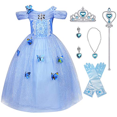 Mädchen Prinzessin Kostüm Aschenputtel Kleid Schmetterling Verrücktes Kleid Partei Kostüm(Blau01-120) von Hamanasu