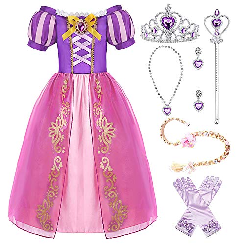 Hamanasu Rapunzel Kleid für Mädchen, Prinzessin, Cosplay, Kostüm, Party, Verkleidung, mit Zubehör (lila01-7Y/140) von Hamanasu