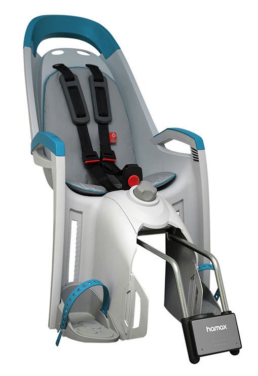 Hamax Amaze Fahrradsitz mit verriegelbarem Gurt, Light Grey/Petrol Blue von Hamax