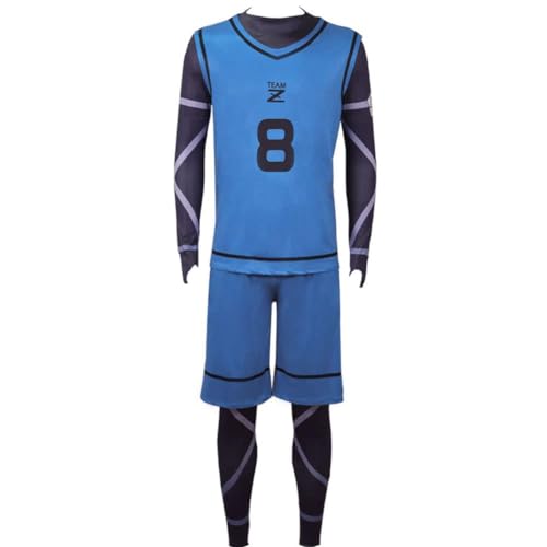Blue Lock Cosplay Kostüm Bachira Meguru Cosplay Sportbekleidung Trikots Nr. 8 Fußball Training Uniform Full Set Halloween Kleidung (Bachira Meguru, 3XL) von Hamender
