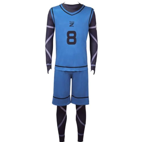 Blue Lock Cosplay Kostüm Bachira Meguru Cosplay Sportbekleidung Trikots Nr. 8 Fußball Training Uniform Full Set Halloween Kleidung (Bachira Meguru, XS) von Hamender