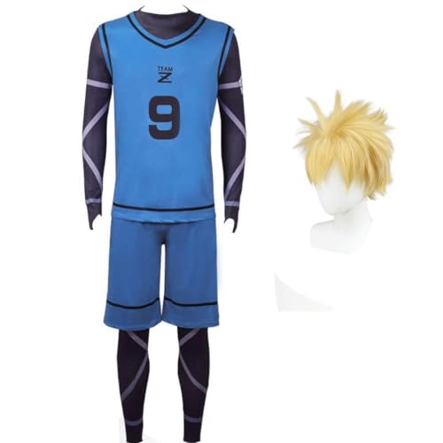 Blue Lock Cosplay Kostüm Bachira Meguru Cosplay Sportbekleidung Trikots Nr. 8 Fußball Training Uniform Full Set Halloween Kleidung (Kunjin Kensuke+perücke, L) von Hamender