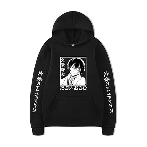 Bungo Stray Dogs Hoodie Dazai Osamu Anime Figur Druck Cartoon Hoodie Casual Lose Pullover Sweatshirts for Unisex Adult und Kinder (Black B, XXS) von Hamender