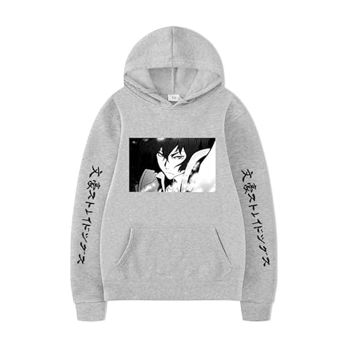 Bungo Stray Dogs Hoodie Dazai Osamu Anime Figur Druck Cartoon Hoodie Casual Lose Pullover Sweatshirts for Unisex Adult und Kinder (Grey A, XS) von Hamender