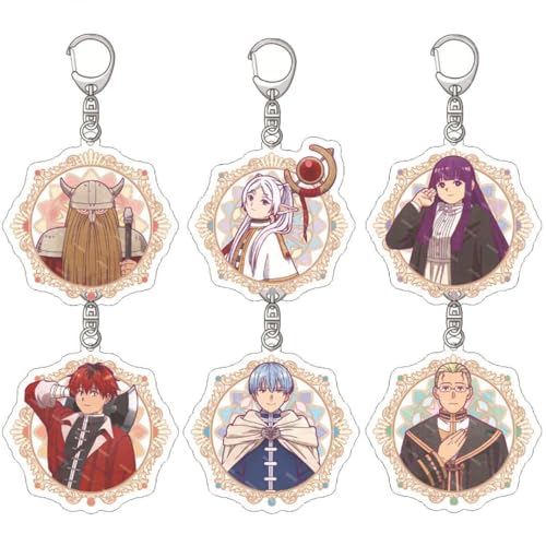 Hamender Frieren Beyond Journey's End, 6 Stück Schlüsselanhänger Anime Figuren Mode Schlüsselanhänger Set Acryl Schlüsselanhänger Cosplay Requisiten von Hamender