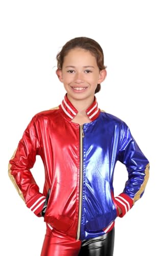 Hamishkane Rote und blaue Halloween-Kostüme für Damen und Kinder, Cosplay-Kostüme, glänzende Wet-Look-Leggings, Höschen, Hotpants, Skaterrock, Jacken, Daddys Little Monster T-Shirt von Hamishkane