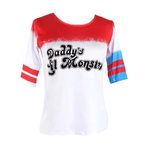 Hamishkane Rote und blaue Halloween-Kostüme für Damen und Kinder, Cosplay-Kostüme, glänzende Wet-Look-Leggings, Höschen, Hotpants, Skaterrock, Jacken, Daddys Little Monster T-Shirt von Hamishkane