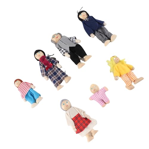 Hamwesh Familienpuppenhaus, Hölzerne Puppenhaus -Familienfiguren mit Flexiblen Gliedmaßen für, So Tun das Spiel Set. (Neue Puppet 7-PIEFE) von Hamwesh