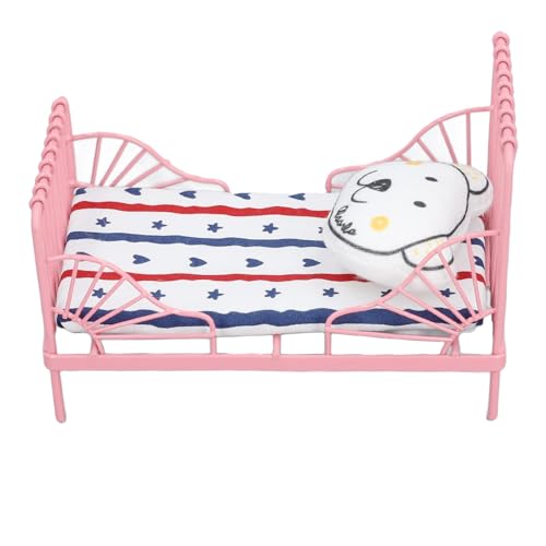 Hamwesh Miniaturmetallbett, Puppenhausmöbel 1:12 Puppenhaus Dekoration Accessoires mit Niedlichen Mustern für Schlafzimmer Puppenhauszubehör (Streifenmuster) von Hamwesh