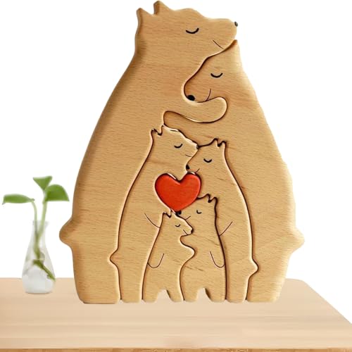 Hanaoni Personalized Bear Family Wooden Art Puzzle, Bärenfamilie Puzzle, 2-6 Puzzle Personalisiert Bären Familie aus Holz, Niedliche Tierfamilie Holzstatue, Geschenk für Familie von Hanaoni