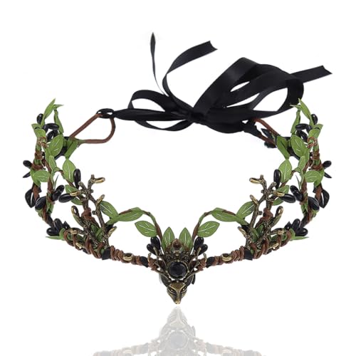 Handcess Waldkrone Grünes Waldelfen Kopfstück Feenblatt Stirnband Elfenkranz Renaissance Kostüm Haarband für Halloween Cosplay Handcess Waldkrone Grünes Waldelfen Kopfstück Feenblatt Stirnband Elfenkranz Renaissance Kostüm Haarband für Halloween Cosplay von Handcess