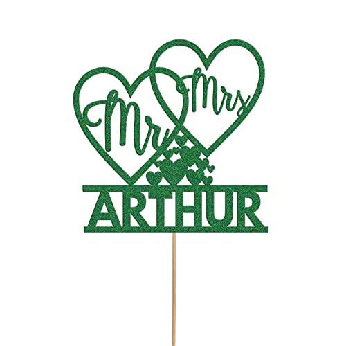 Personalisierte Hochzeitstortendekoration "Mr & Mrs", Herz-Andenken, Glitzer, Kuchendekoration (grün) von Handmade By Stukk