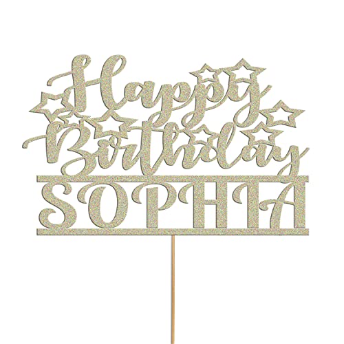 Tortenaufsatz "Happy Birthday", personalisierbar, glitzernd, für Party-Kuchen, Alter und Name (Champagner-Gold) von Handmade By Stukk