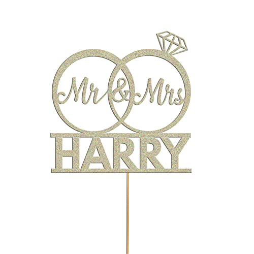 Tortenaufsatz für Hochzeitstorten, personalisierbar, Aufschrift "Mr & Mrs" (Champagner-Gold) von Handmade By Stukk