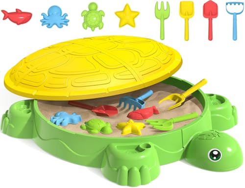 Schildkröten Sandkasten mit Deckel,Sandboxen mit 8PCS Sandformen und Schaufeln Kinder im Freien Sand Aktivität Sensorisches Spielset Sandspielzeug für Hinterhof Strand Sommergeschenk für Kinder 2 3 4 Schildkröten Sandkasten mit Deckel,Sandboxen mit 8PCS Sandformen und Schaufeln Kinder im Freien Sand Aktivität Sensorisches Spielset Sandspielzeug für Hinterhof Strand Sommergeschenk für Kinder 2 3 4 von Handwell