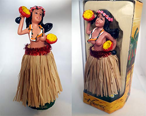 Hang Loose Aloha Wackel Hula Mädchen Figur Hawaii Hula Doll (16cm) Natur Bastrock Dashboard Doll von Hang Loose