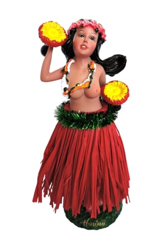 Hang Loose Aloha Wackel Hula Mädchen Figur Hawaii Hula Doll (16cm) Natur Bastrock Dashboard Doll von Hang Loose