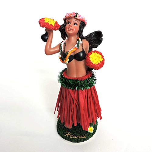 Hang Loose Wackel Hula Figur Tiki Mädchen Wackelfigur Wackeldackel Aloha Hawaii (11cm) Bastrock Rot von Hang Loose