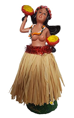 Hawaii Wackel Hula Mädchen Figur - 16cm - Oben Ohne - Bastrock Natur - Dashboard Hula Doll von Hang Loose