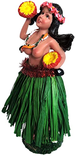 Hawaii Wackel Hula Mädchen Figur - 16cm - Oben Ohne - Bastrock Natur - Dashboard Hula Doll von Hang Loose