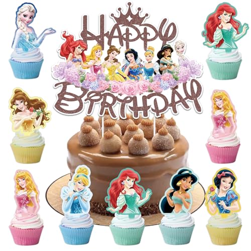 Hangsky 29 Stück Prinzessin Tortendeko Mädchen, Prinzessinnen Kuchen Deko Kindergeburtstag, Cake Topper Set, Happy Birthday Topper für Kinder Geburtstag Party Kuchen Dekoration Supplies (A) von Hangsky