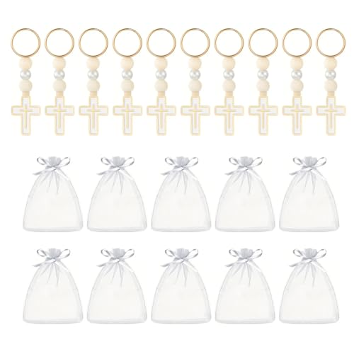 Hangsu Set mit 10 Holzperlen-Schlüsselanhängern mit gekreuzten Anhängern, inklusive 10 Beutel mit Kordelzug für Hochzeiten, Babypartys Hangsu Set mit 10 Holzperlen-Schlüsselanhängern mit gekreuzten Anhängern, inklusive 10 Beutel mit Kordelzug für Hochzeiten, Babypartys von Hangsu