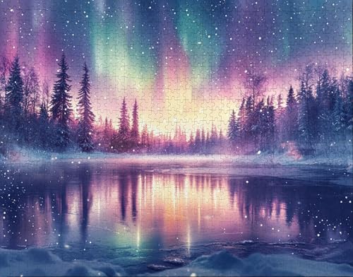 Puzzle 100 Teile Erwachsene Warmes Zuhause 28x40cm Puzzles für Erwachsene Lernspiel Herausforderungsspielzeug 100 Teilige Spiel Puzzlematte Aurora, Sternenhimmel Puzzlematte, Gift H-1 von Hanjunng
