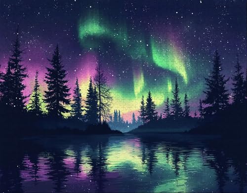 Puzzle 100 Teile Erwachsene Warmes Zuhause 28x40cm Puzzles für Erwachsene Lernspiel Herausforderungsspielzeug 100 Teilige Spiel Puzzlematte Aurora, Wald Puzzlematte, Geschenk X-7 von Hanjunng