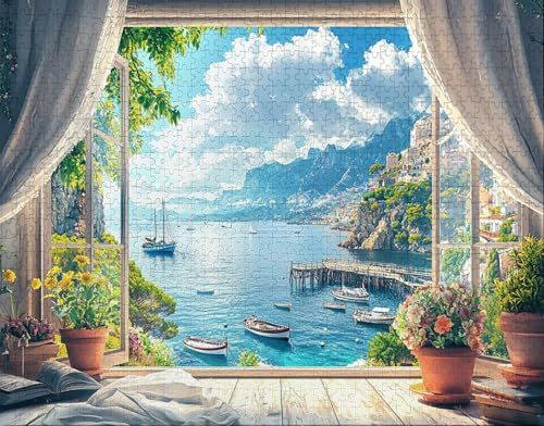 Puzzle 100 Teile Erwachsene Warmes Zuhause 28x40cm Puzzles für Erwachsene Lernspiel Herausforderungsspielzeug 100 Teilige Spiel Puzzlematte Balkon, Ozean Puzzlematte, Geschenk J-3 von Hanjunng