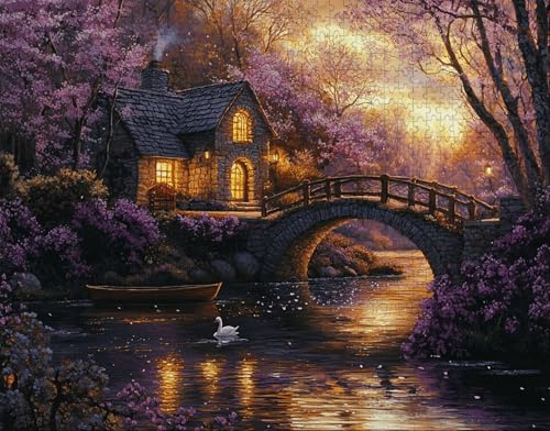 Puzzle 100 Teile Erwachsene Warmes Zuhause 28x40cm Puzzles für Erwachsene Lernspiel Herausforderungsspielzeug 100 Teilige Spiel Puzzlematte BrüCke, Blume Puzzlematte, Geschenk J-3 von Hanjunng
