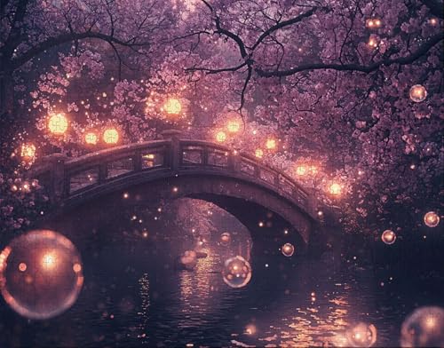 Puzzle 100 Teile Erwachsene Warmes Zuhause 28x40cm Puzzles für Erwachsene Lernspiel Herausforderungsspielzeug 100 Teilige Spiel Puzzlematte BrüCke, KirschblüTen Puzzlematte, Gift H-6 von Hanjunng