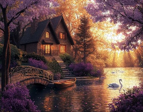Puzzle 100 Teile Erwachsene Warmes Zuhause 28x40cm Puzzles für Erwachsene Lernspiel Herausforderungsspielzeug 100 Teilige Spiel Puzzlematte Farbe, Blume Puzzlematte, Geschenk J-8 von Hanjunng