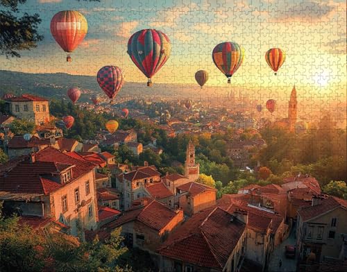 Puzzle 100 Teile Erwachsene Warmes Zuhause 28x40cm Puzzles für Erwachsene Lernspiel Herausforderungsspielzeug 100 Teilige Spiel Puzzlematte HäUser, HeißLuftballon Puzzlematte, Gift J-2 von Hanjunng