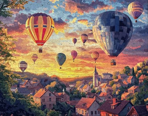 Puzzle 100 Teile Erwachsene Warmes Zuhause 28x40cm Puzzles für Erwachsene Lernspiel Herausforderungsspielzeug 100 Teilige Spiel Puzzlematte HeißLuftballon, HäUser Puzzlematte, Gift S-5 von Hanjunng