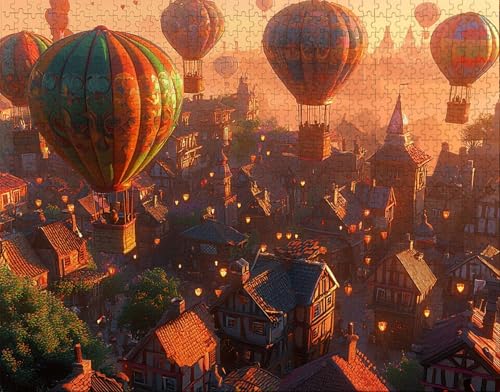 Puzzle 100 Teile Erwachsene Warmes Zuhause 28x40cm Puzzles für Erwachsene Lernspiel Herausforderungsspielzeug 100 Teilige Spiel Puzzlematte HeißLuftballon, HäUser Puzzlematte, Gift Z-1 von Hanjunng