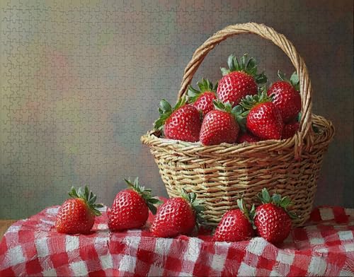 Puzzle 100 Teile Erwachsene Warmes Zuhause 28x40cm Puzzles für Erwachsene Lernspiel Herausforderungsspielzeug 100 Teilige Spiel Puzzlematte Korb, Erdbeere Puzzlematte, Geschenk U-1 von Hanjunng