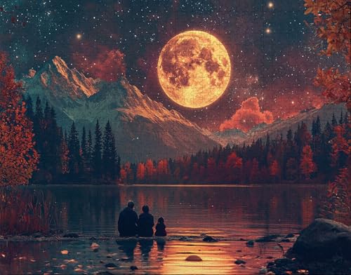 Puzzle 100 Teile Erwachsene Warmes Zuhause 28x40cm Puzzles für Erwachsene Lernspiel Herausforderungsspielzeug 100 Teilige Spiel Puzzlematte Mond, Paar Puzzlematte, Geschenke A-8 von Hanjunng
