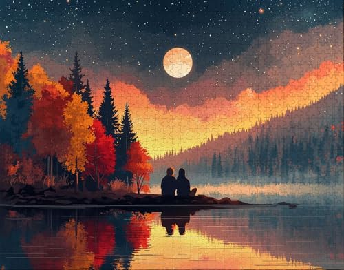 Puzzle 100 Teile Erwachsene Warmes Zuhause 28x40cm Puzzles für Erwachsene Lernspiel Herausforderungsspielzeug 100 Teilige Spiel Puzzlematte Mond, Wald Puzzlematte, Geschenke V-6 von Hanjunng