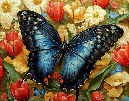 Puzzle 100 Teile Erwachsene Warmes Zuhause 28x40cm Puzzles für Erwachsene Lernspiel Herausforderungsspielzeug 100 Teilige Spiel Puzzlematte Schmetterling, Blume Puzzlematte, Gift T-9 von Hanjunng
