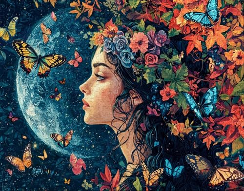 Puzzle 100 Teile Erwachsene Warmes Zuhause 28x40cm Puzzles für Erwachsene Lernspiel Herausforderungsspielzeug 100 Teilige Spiel Puzzlematte Schmetterling, Frau Puzzlematte, Geschenk O-5 von Hanjunng