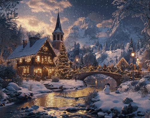 Puzzle 100 Teile Erwachsene Warmes Zuhause 28x40cm Puzzles für Erwachsene Lernspiel Herausforderungsspielzeug 100 Teilige Spiel Puzzlematte Schnee, Weihnachtsbaum Puzzlematte, Gift Z-8 von Hanjunng