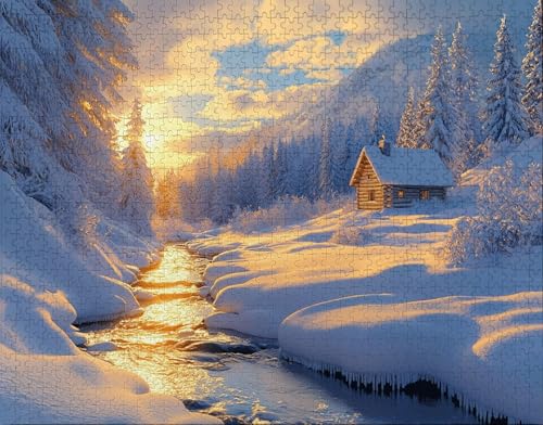 Puzzle 100 Teile Erwachsene Warmes Zuhause 28x40cm Puzzles für Erwachsene Lernspiel Herausforderungsspielzeug 100 Teilige Spiel Puzzlematte Schnee, Weiß Puzzlematte, Geschenk K-0 von Hanjunng