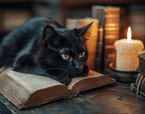 Puzzle 100 Teile Erwachsene Warmes Zuhause 28x40cm Puzzles für Erwachsene Lernspiel Herausforderungsspielzeug 100 Teilige Spiel Puzzlematte Schwarz, Katze Puzzlematte, Geschenk U-1 von Hanjunng