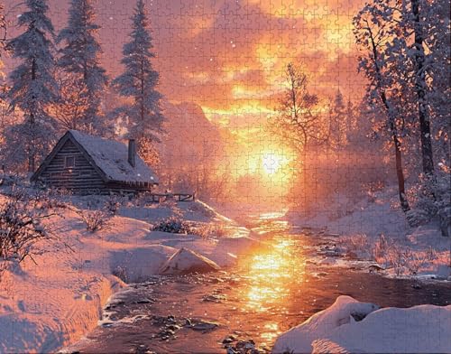 Puzzle 100 Teile Erwachsene Warmes Zuhause 28x40cm Puzzles für Erwachsene Lernspiel Herausforderungsspielzeug 100 Teilige Spiel Puzzlematte Wald, Schnee Puzzlematte, Geschenk R-0 von Hanjunng