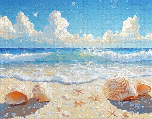 Puzzle 100 Teile Erwachsene Warmes Zuhause 28x40cm für Erwachsene Lernspiel Herausforderungsspielzeug 100 Teilige Puzzle Seestern, Strand Puzzlematte, Puzzlematte-Geschenk I-2 von Hanjunng