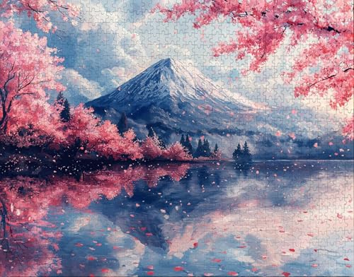 Puzzle 100 Teile Erwachsene Zuhause 28x40cm Puzzles für Erwachsene Lernspiel Herausforderungsspielzeug 100 Teilige Puzzlematte Vulkan Fuji, Japanische KirschblüTen Puzzlematte, Gift K-1 von Hanjunng