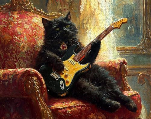 Puzzle 300 Teile Erwachsene Warmes Zuhause 38x26cm Puzzles für Erwachsene Lernspiel Herausforderungsspielzeug 300 Teilige Spiel Puzzlematte Gitarre, Katze Puzzlematte, Geschenk Y-9 von Hanjunng