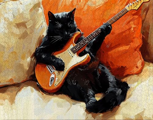 Puzzle 36 Teile Erwachsene Warmes Zuhause 30x20cm Puzzles für Erwachsene Lernspiel Herausforderungsspielzeug 36Teilige Spiel Puzzlematte Schwarz, Katze Puzzlematte, Geschenke A-2 von Hanjunng