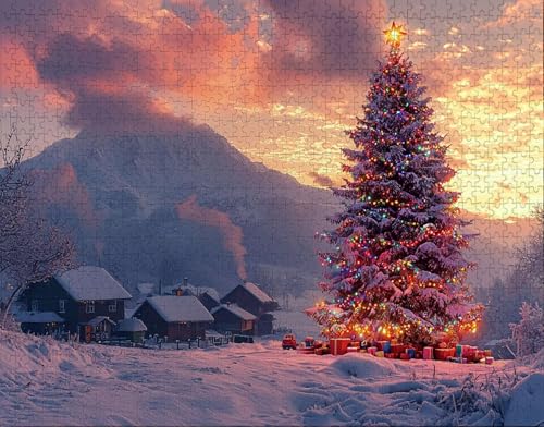 Puzzle 36 Teile Erwachsene Warmes Zuhause 30x20cm Puzzles für Erwachsene Lernspiel Herausforderungsspielzeug 36Teilige Spiel Puzzlematte Weiß, Weihnachtsbaum Puzzlematte, Geschenk D-6 von Hanjunng
